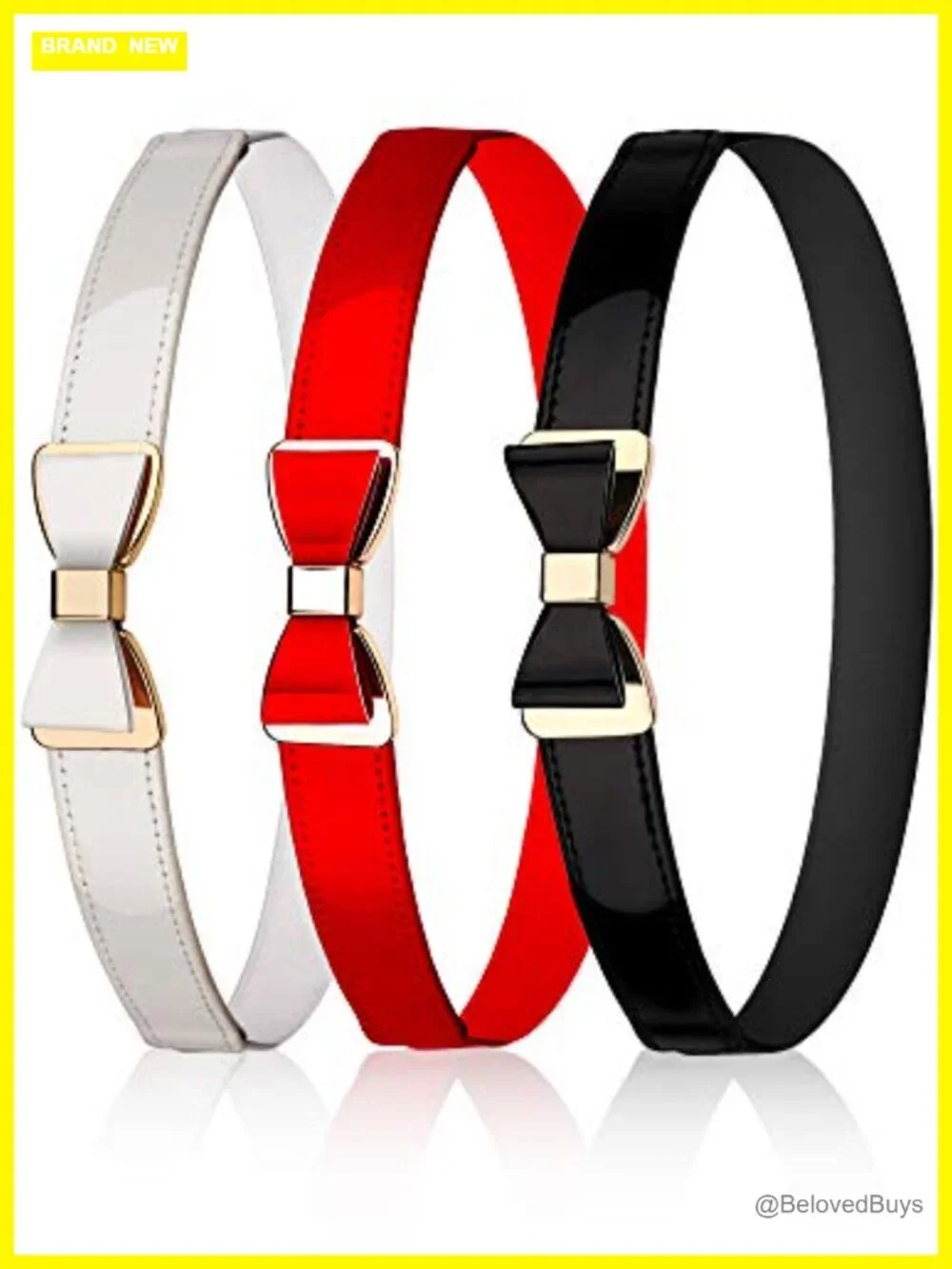 Skinny Waist Belt Set of 3 with Bow Faux Leather Stretch